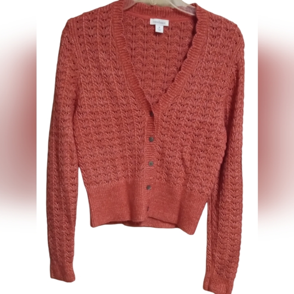 Sundance Leanna Pointel Cardigan Sweater Women's Size Medium Preppy